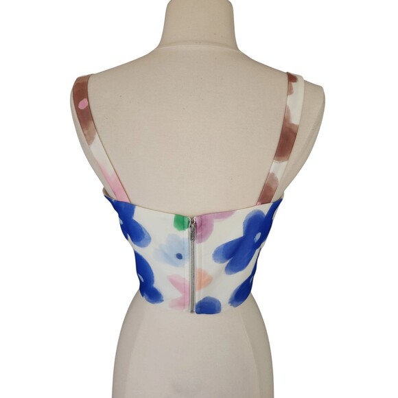 With Cindy Y2K Soft Girl Corset Womens Small Cream Floral Artsy Festival Mesh - Picture 4 of 10